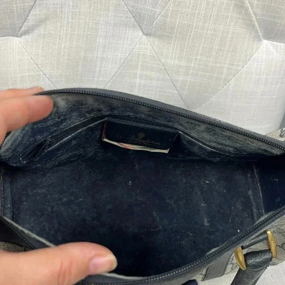 Vintage Gucci Boston Hand Bag Satchel Purse Monogram Navy Canvas Leather - Picture 9 of 16